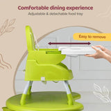 Multi-Stage Baby Chair – 4-in-1 High Chair, Low Seat, Booster & Table – Soft Print Cushion, Safety Straps, Removable Tray – Green, 6M+ - Timbuktoon