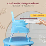 LuvLap Multipurpose 4-in-1 Baby Chair – High Chair, Booster Seat, Low Chair & Table – Printed Seat Pad, 3-Point Safety Straps, Removable Tray, Machine-Washable Fabric – Suitable from 6 Months, Blue - Timbuktoon
