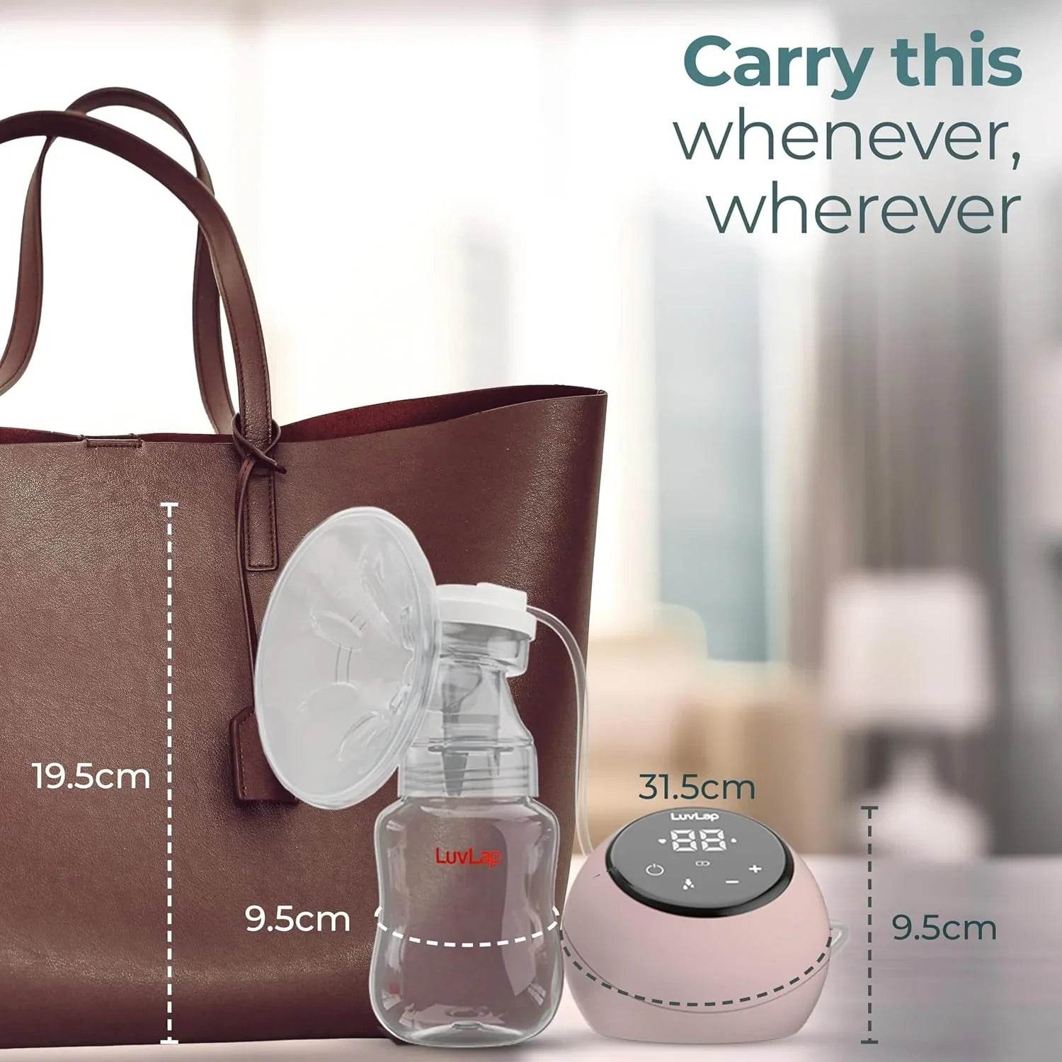 Luvlap Adore Electric Breast Pump with 2 Phase Pumping, Rechargeable Battery, Digital TouchScreen, Smart Memory, Dual Power Mode, 2pcs Breast pads free, Soft & Gentle, BPA Free - Timbuktoon