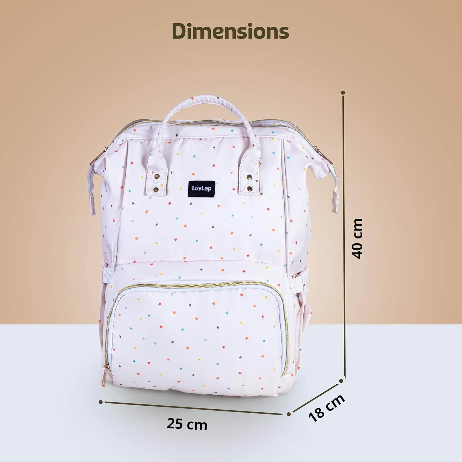 LuvLap Multifunctional Waterproof Diaper Bag-Backpack Cum Tote Bag/Travel Bag, Premium Oxford Waterproof Material, Large Storage Capacity With 15 Pockets, Off White Stars (All Over Print) - Timbuktoon