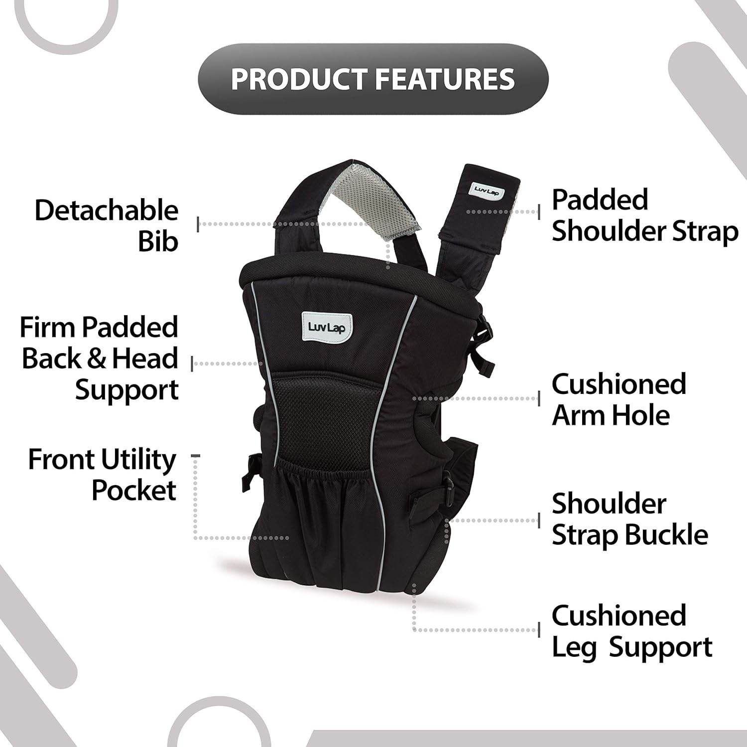LuvLap Baby Carrier Blossom – Black Color Ergonomic & Comfortable Baby Carrying Solution for 0–15 Months - Timbuktoon