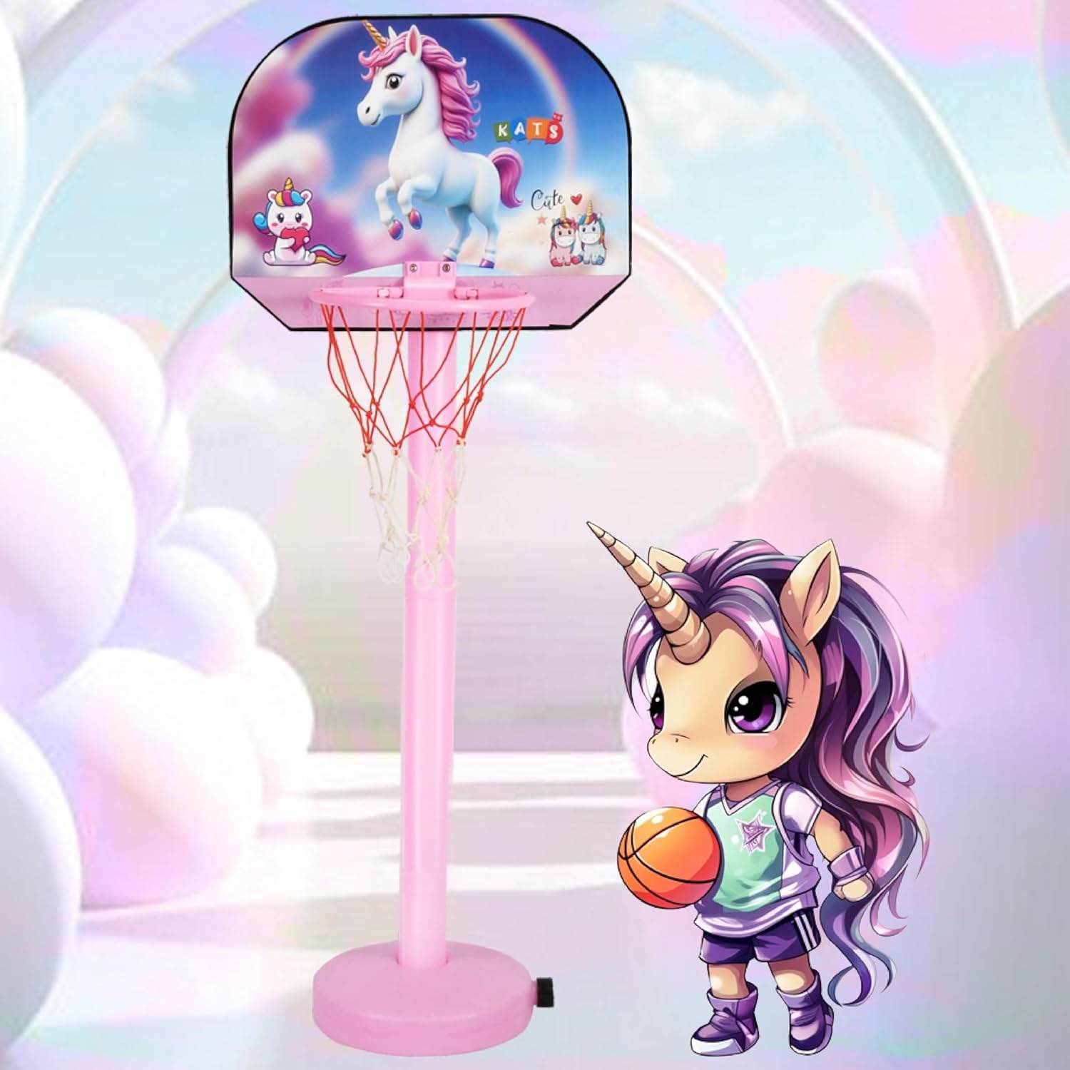 Unicorn Basketball Set for Kids | 5-Level Adjustable Height with Stand & Ball Indoor & Outdoor Sports Toy for Ages 2+ | Easy Setup | Ideal Birthday Gift - Timbuktoon